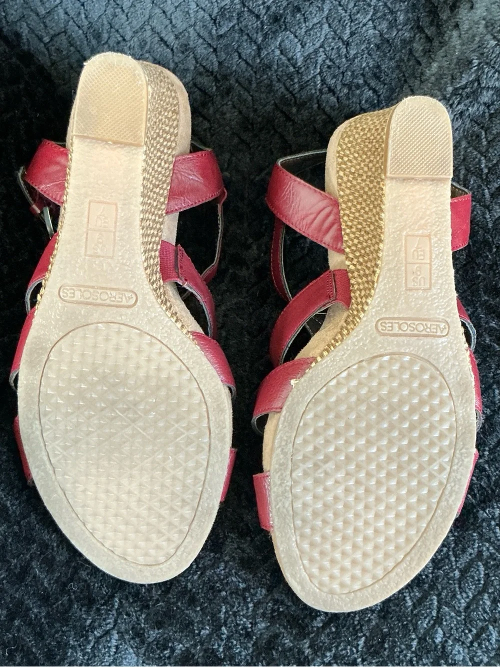 AEROSOLES Red Strappy Wedge Sandals